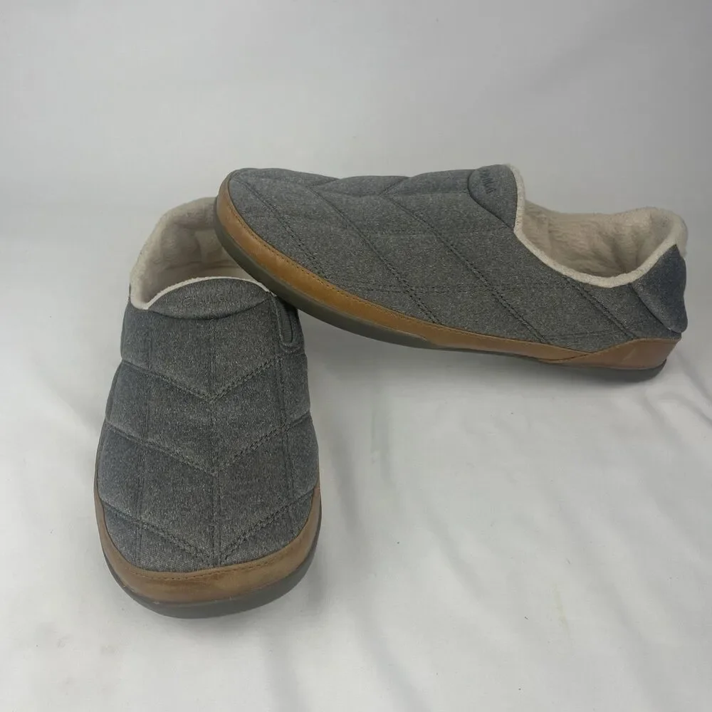 Olukai Puku'i Slippers Ash Men's Size 13 Quilted Gray Puffer Leather House Shoes